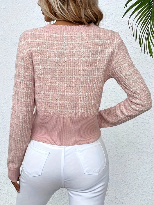 Elisa | Damen Modische Kurz-Strickjacke aus Tweed-Material