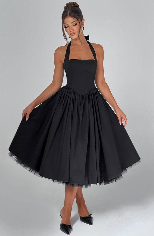 Lydia | Damen Halter Midi Kleid für Hochzeitsgäste