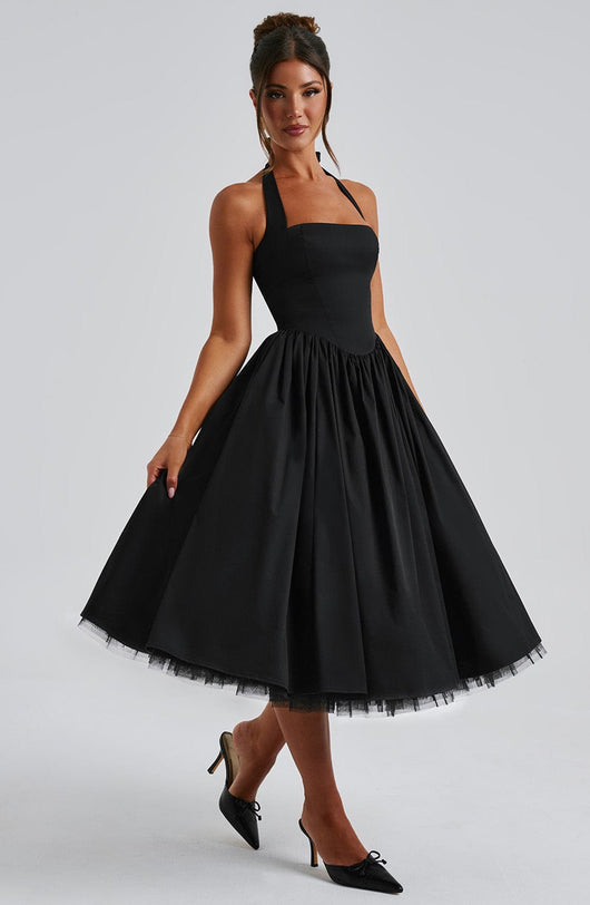 Lydia | Damen Halter Midi Kleid für Hochzeitsgäste