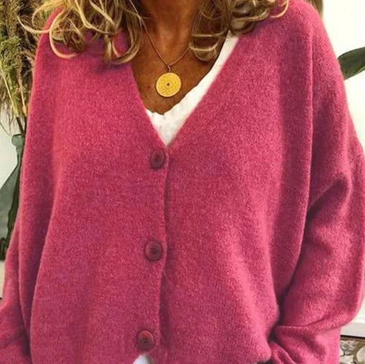 Birgit | Damen Freizeit-Strickjacke mit V-Ausschnitt und Knöpfen