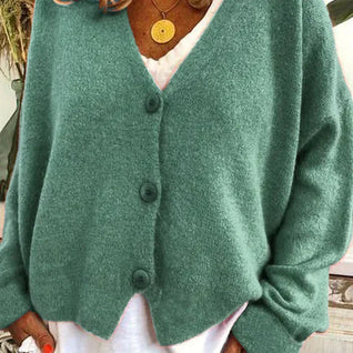 Birgit | Damen Freizeit-Strickjacke mit V-Ausschnitt und Knöpfen