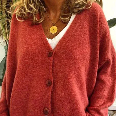 Birgit | Damen Freizeit-Strickjacke mit V-Ausschnitt und Knöpfen