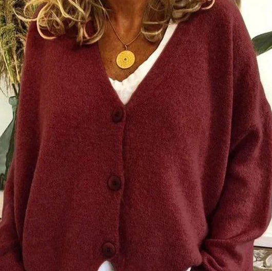 Birgit | Damen Freizeit-Strickjacke mit V-Ausschnitt und Knöpfen