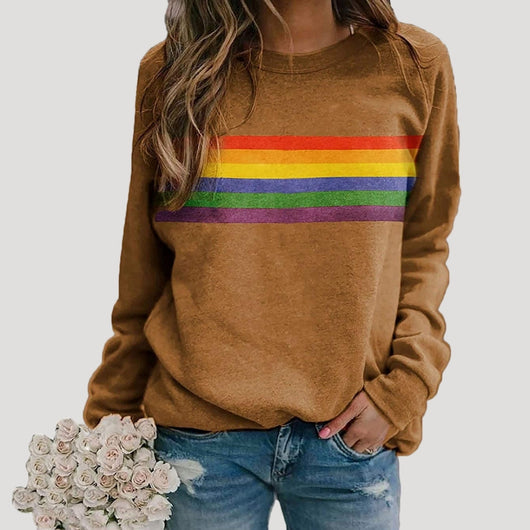 Veronika | Damen Frühlings Freizeit-Sweatshirt mit Regenbogenstreifen