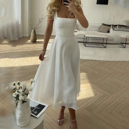 Marion | Damen Quadrat Midi Kleid für Hochzeitsgäste