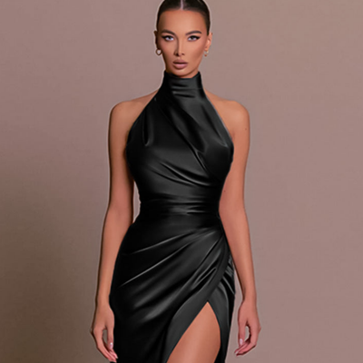 Edith | Damen Hochgeschlossenes, gerafftes Kleid für Hochzeitsgäste