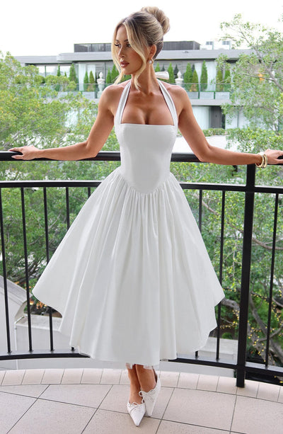 Lydia | Damen Halter Midi Kleid für Hochzeitsgäste