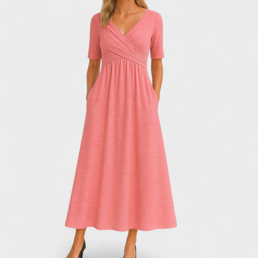Lilian | Damen V-Ausschnitt Kurzarm Maxi Kleid