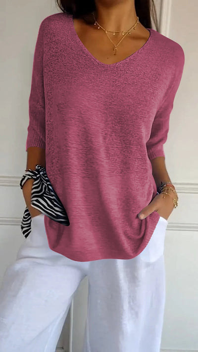 Eva | Damen Locker sitzender V-Ausschnitt Tunika-Pullover