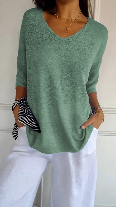 Eva | Damen Locker sitzender V-Ausschnitt Tunika-Pullover