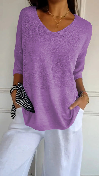 Eva | Damen Locker sitzender V-Ausschnitt Tunika-Pullover