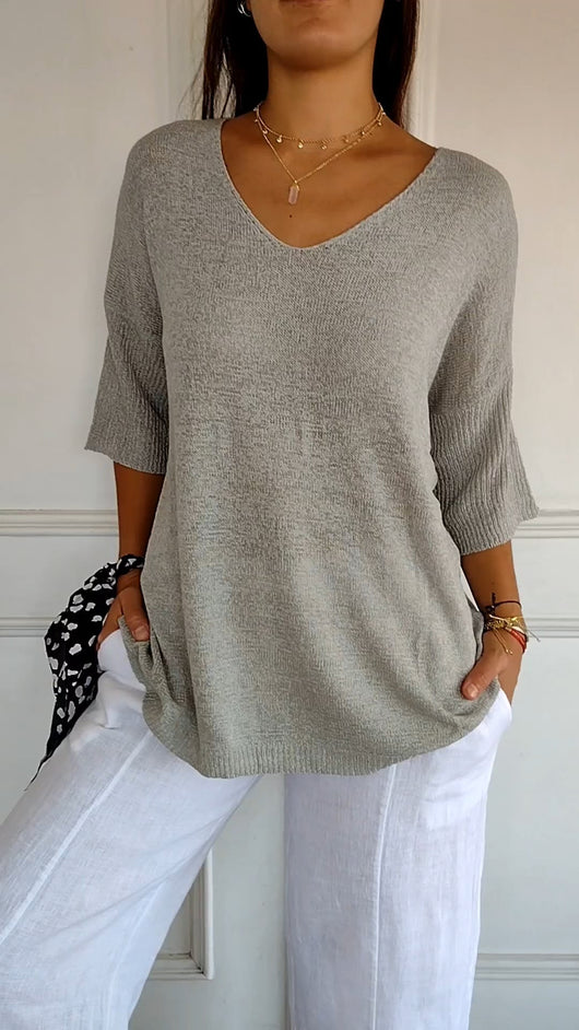 Eva | Damen Locker sitzender V-Ausschnitt Tunika-Pullover
