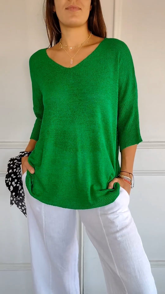 Eva | Damen Locker sitzender V-Ausschnitt Tunika-Pullover