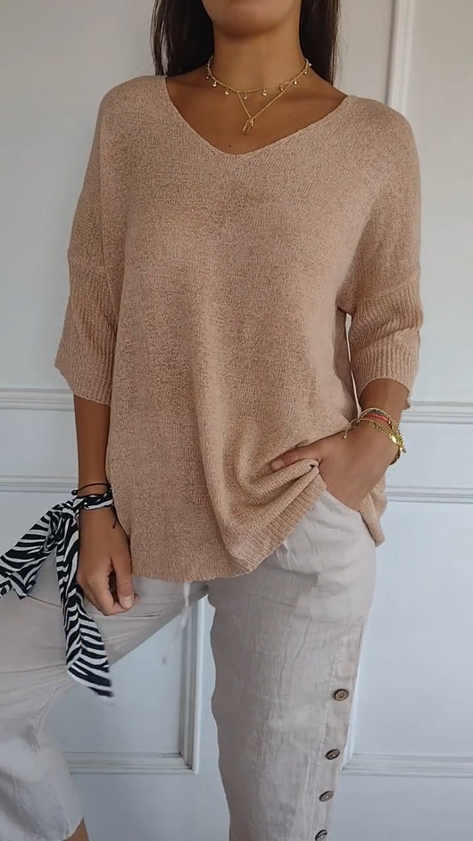 Eva | Damen Locker sitzender V-Ausschnitt Tunika-Pullover