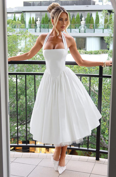 Lydia | Damen Halter Midi Kleid für Hochzeitsgäste