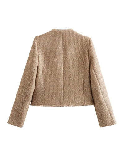 Yvonne | Damen Elegante Tweed-Jacke mit Knopfleiste