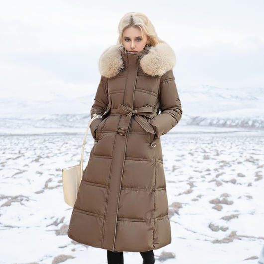 Karin | Damen Schicker Steppmantel mit Gürtel und Kapuze