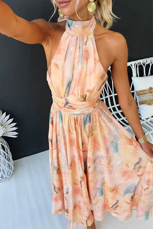 Claudia | Damen Sommer Halter Blumen Maxi Kleid
