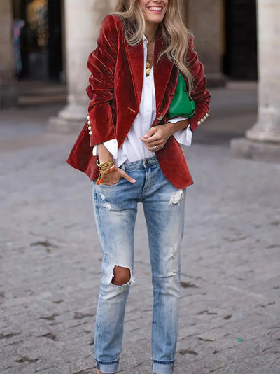 Sabina | Damen Klassischer Blazer mit Ein-Knopf-Verschluss