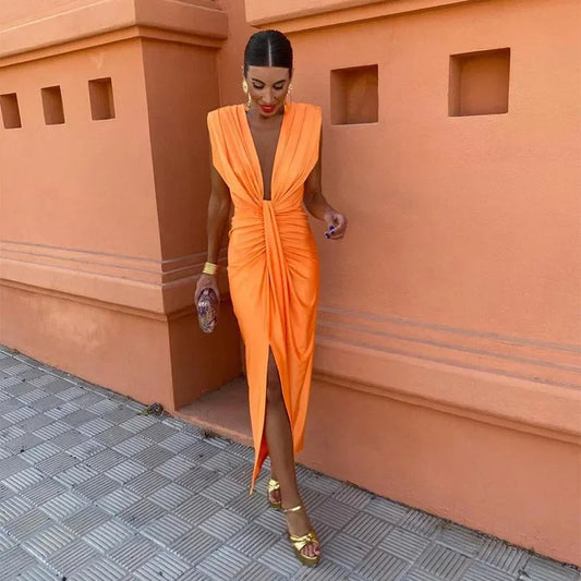 Eva | Damen Kleid für Hochzeitsgäste mit gerafftem V-Ausschnitt