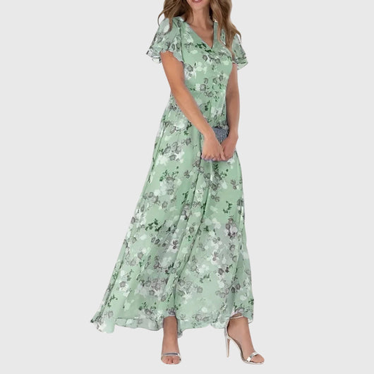 Kathrin | Damen Blumen V-Ausschnitt Maxi Kleid