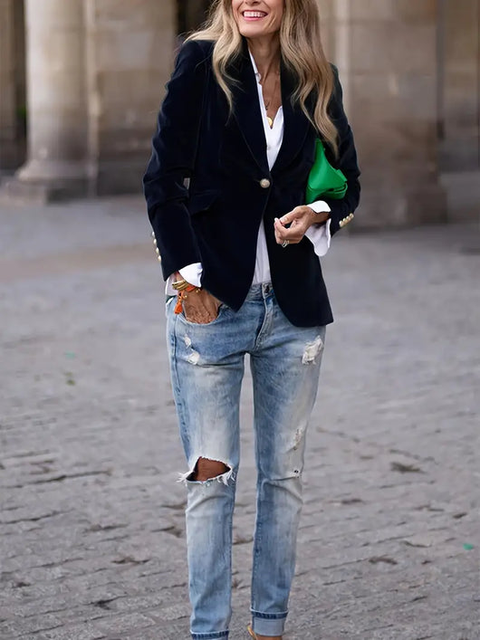 Sabina | Damen Klassischer Blazer mit Ein-Knopf-Verschluss