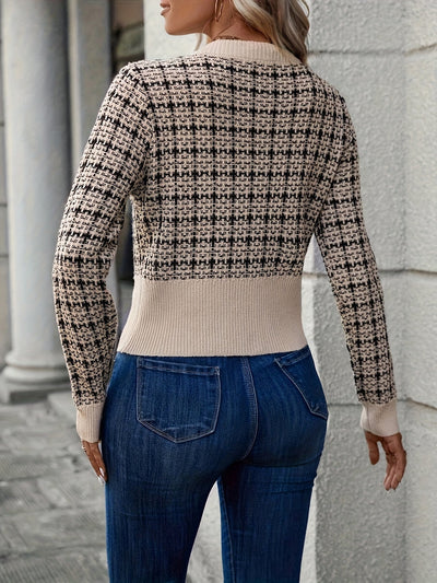 Elisa | Damen Modische Kurz-Strickjacke aus Tweed-Material