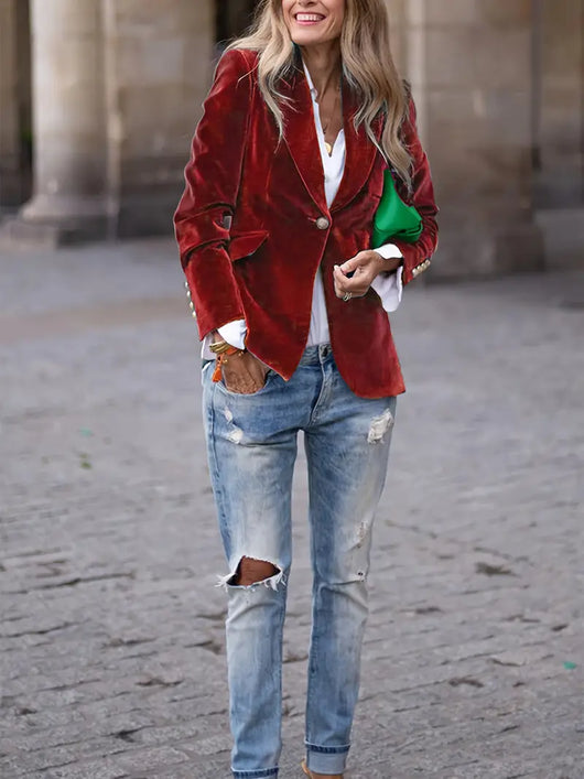 Sabina | Damen Klassischer Blazer mit Ein-Knopf-Verschluss