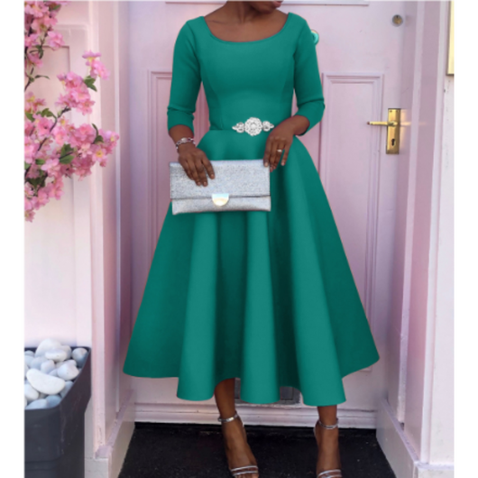 Felicia | Damen Schlichtes Midi-Kleid mit Rundhalsausschnitt