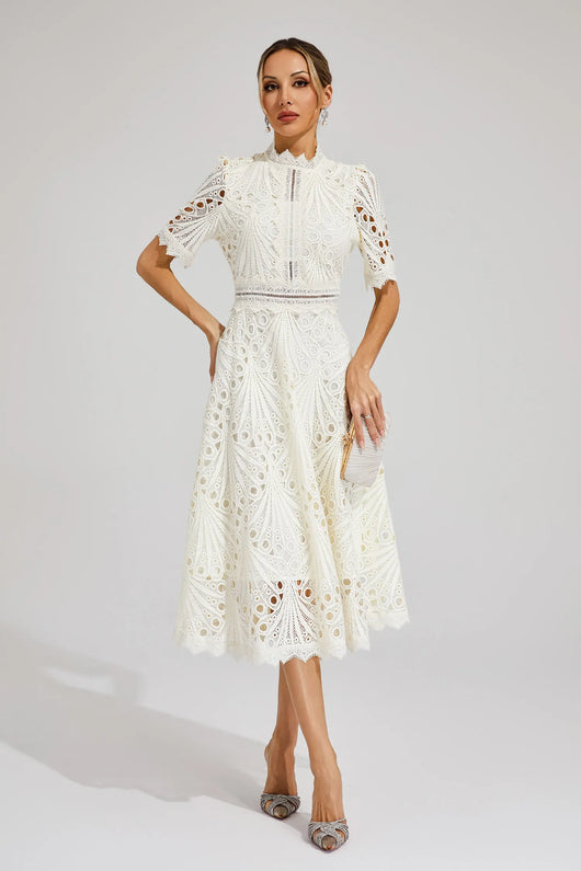 Jasmin | Damen Schickes Spitzen Midi Kleid