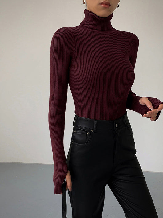 Jennifer | Damen Frühlings Stilvoller Gerippter Rollkragenpullover