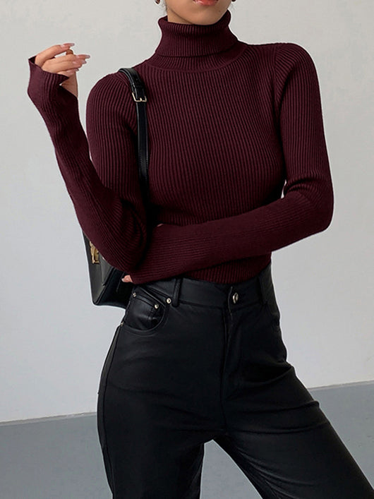 Jennifer | Damen Frühlings Stilvoller Gerippter Rollkragenpullover