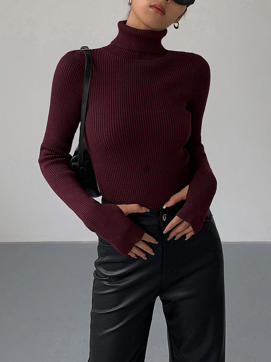 Jennifer | Damen Frühlings Stilvoller Gerippter Rollkragenpullover