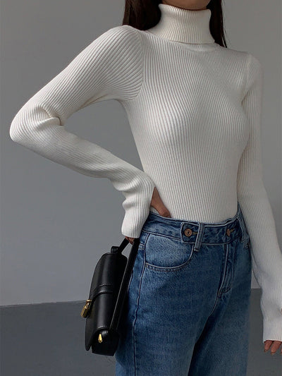 Jennifer | Damen Frühlings Stilvoller Gerippter Rollkragenpullover