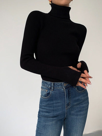 Jennifer | Damen Frühlings Stilvoller Gerippter Rollkragenpullover