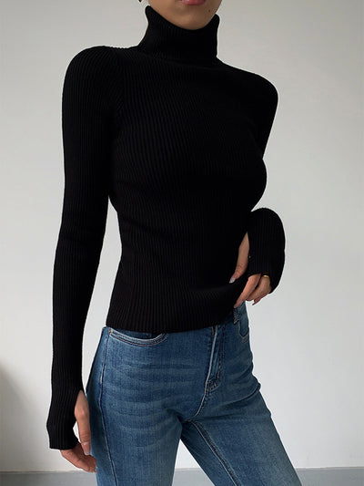 Jennifer | Damen Frühlings Stilvoller Gerippter Rollkragenpullover