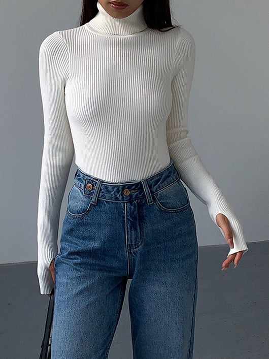 Jennifer | Damen Frühlings Stilvoller Gerippter Rollkragenpullover