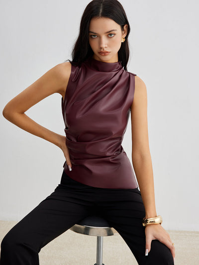 Franziska | Damen Sommer Ärmelloses Chic Top Mit Hohem Kragen