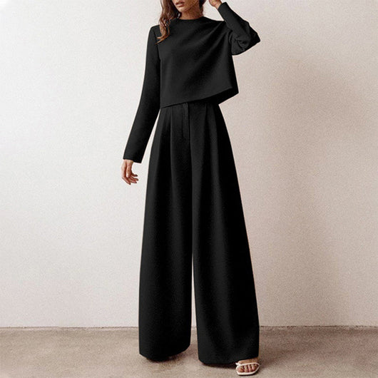 Anja | Damen Hosen-Set mit langärmligem Crop-Top