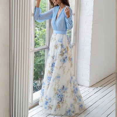 Doris | Damen Blumen V-Neck Maxi Kleid