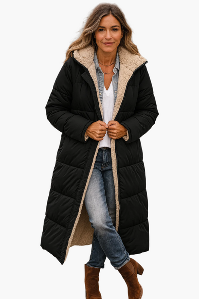 Angela | Damen Warme Kapuzen Winter Longline Puffer Jacke