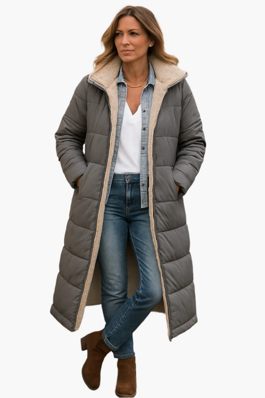 Angela | Damen Warme Kapuzen Winter Longline Puffer Jacke