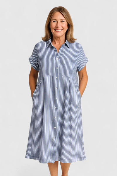 Maja | Damen Lockeres Gestreiftes Hemd-Midikleid
