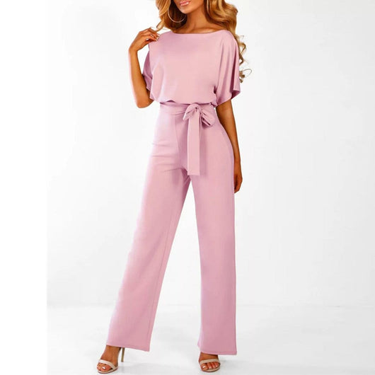 Viola | Damen Lässiger Kurzarm-Jumpsuit mit Gürtel