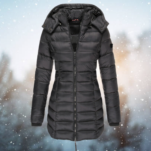 Nicole | Damen Lange Steppjacke mit Kapuze für den Winter