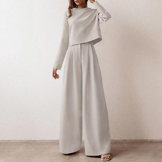 Anja | Damen Hosen-Set mit langärmligem Crop-Top