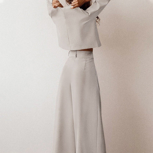 Anja | Damen Hosen-Set mit langärmligem Crop-Top
