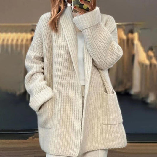 Helga | Damen Gemütliche Strickjacke mit offenem Vorderteil