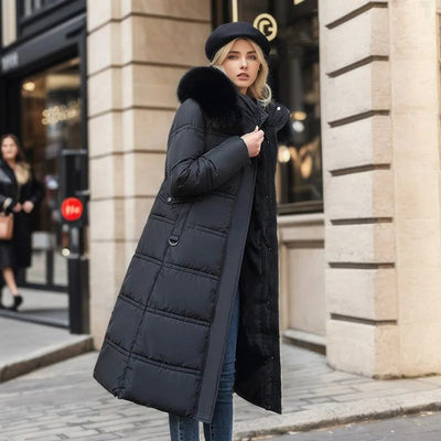 Karin | Damen Schicker Steppmantel mit Gürtel und Kapuze