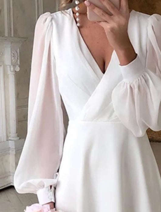 Birgit | Damen Klassisches Langarm Fließendes Brautkleid